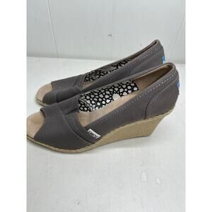 TOMS ASH GRAY “CALYPSO” ESPADRILLE SLIP ON CANVAS COMFORT WEDGE WOMENS 8.5 NWOB